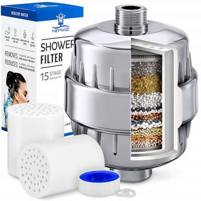 15 Stage Shower Filter with Vitamin C for Hard Water - Best shower filters for hard water, chlorine & Vitamin C