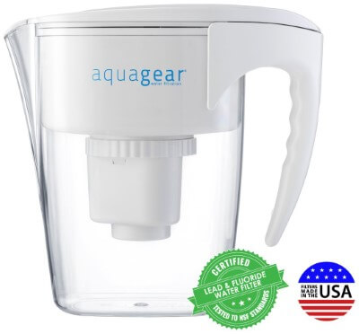Aquagear Water Filter Pitcher - Fluoride, Lead, Chloramine, Chromium-6 Filter - BPA-Free, Clear
