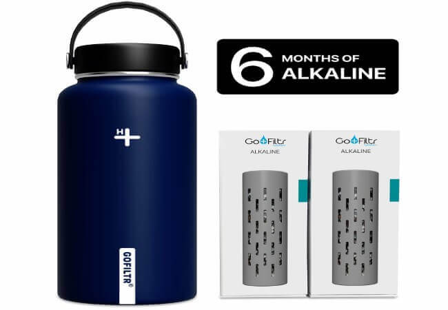 GOFILTR Alkaline Water Bottle Hydration Kit, 32 oz (950ml) Vacuum Insulated Stainless Steel Water Bottle